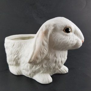 Vintage Ceramic Bunny Rabbit Planter Vase Figurine Long Ears White 4.75"T